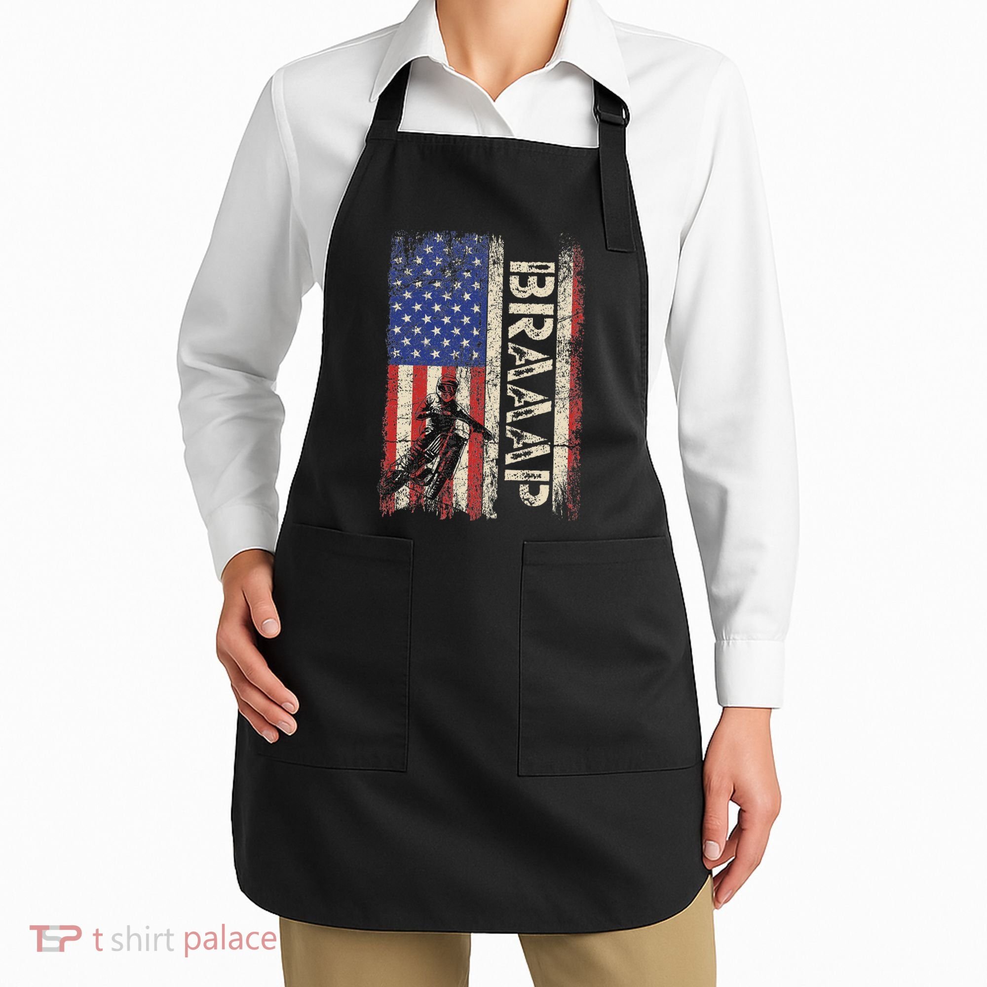 Braaap Dirt Bike Usa American Flag Motocross Biker Apron