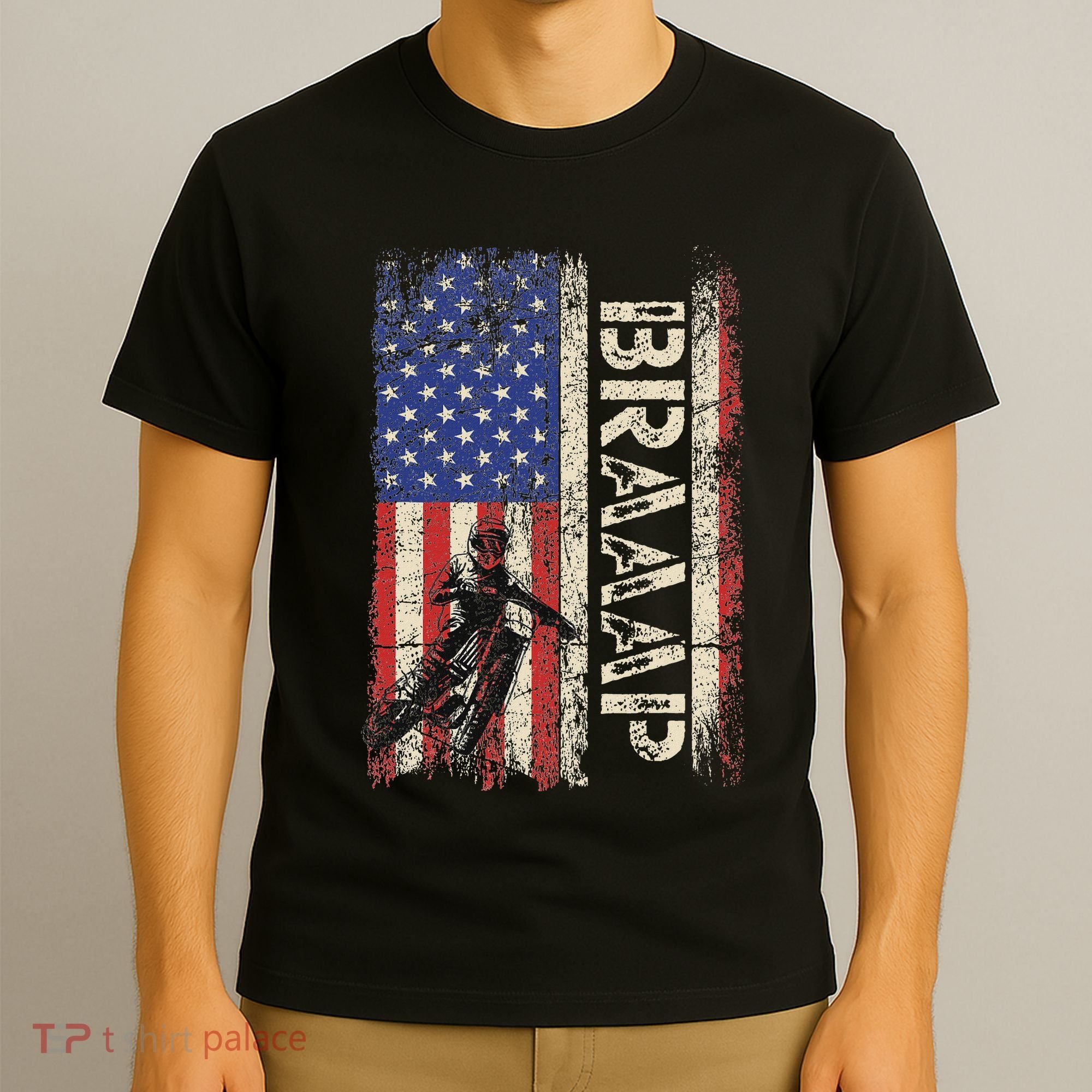 Braaap Dirt Bike Usa American Flag Motocross Biker T-Shirt