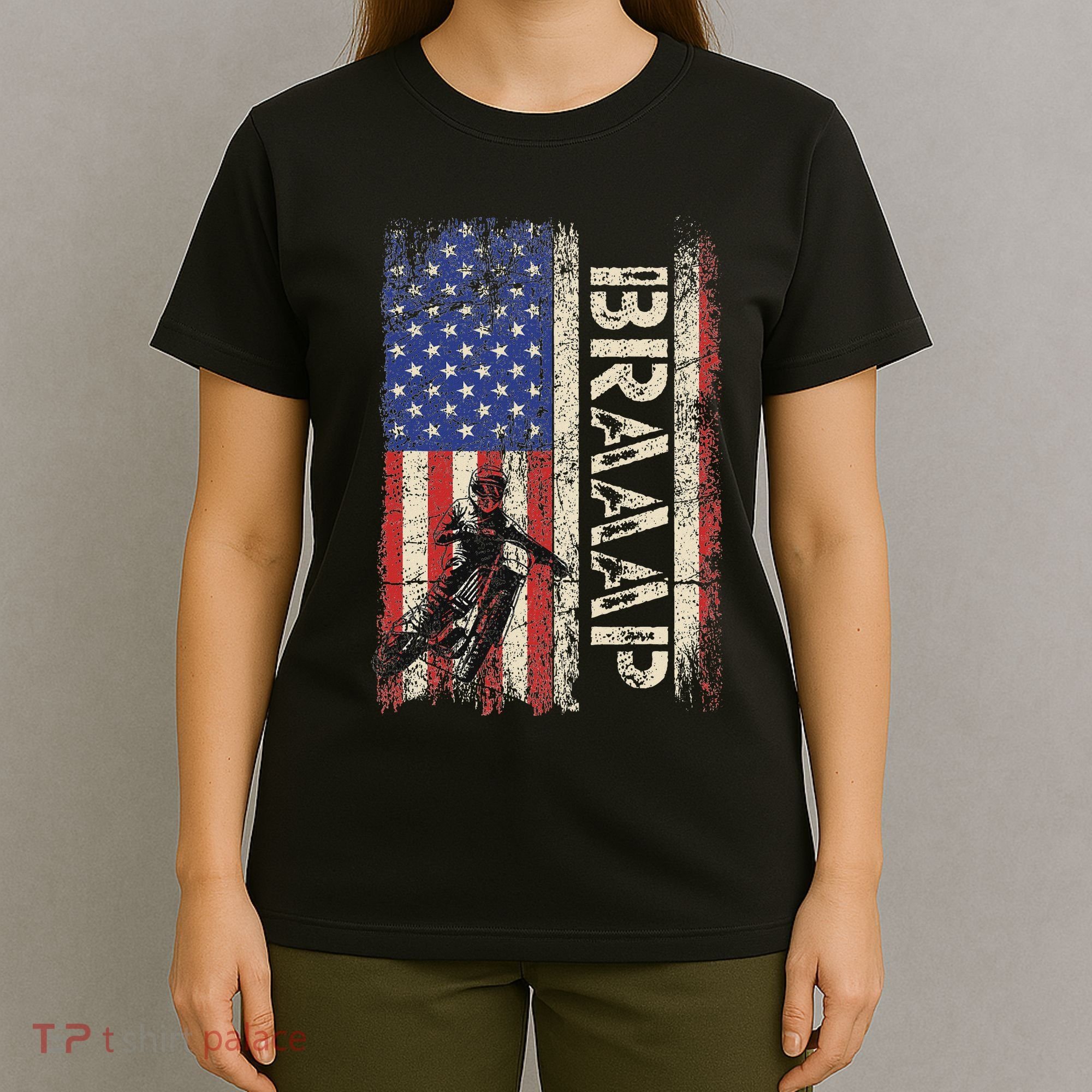 Braaap Dirt Bike Usa American Flag Motocross Biker T-Shirt