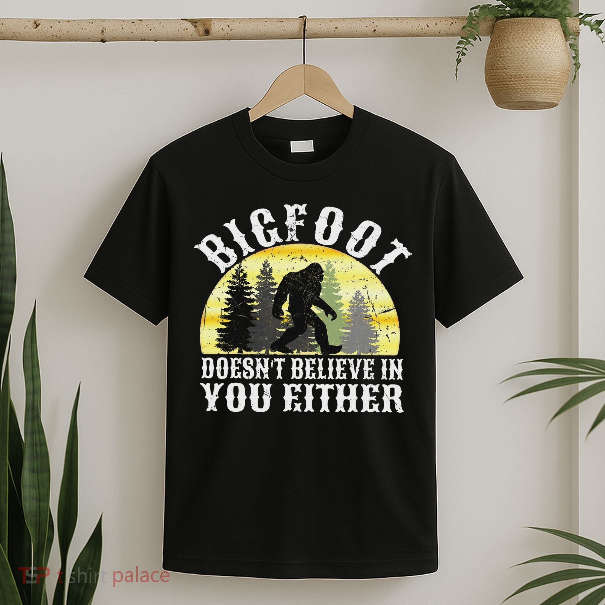 Bigfoot Doesn't Believe In You Either Distressed T-Shirt