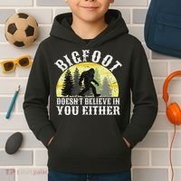 Bigfoot Doesn't Believe In You Either Distressed Kids Hoodie thumb 2