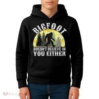 Bigfoot Doesn't Believe In You Either Distressed Kids Hoodie thumb 4