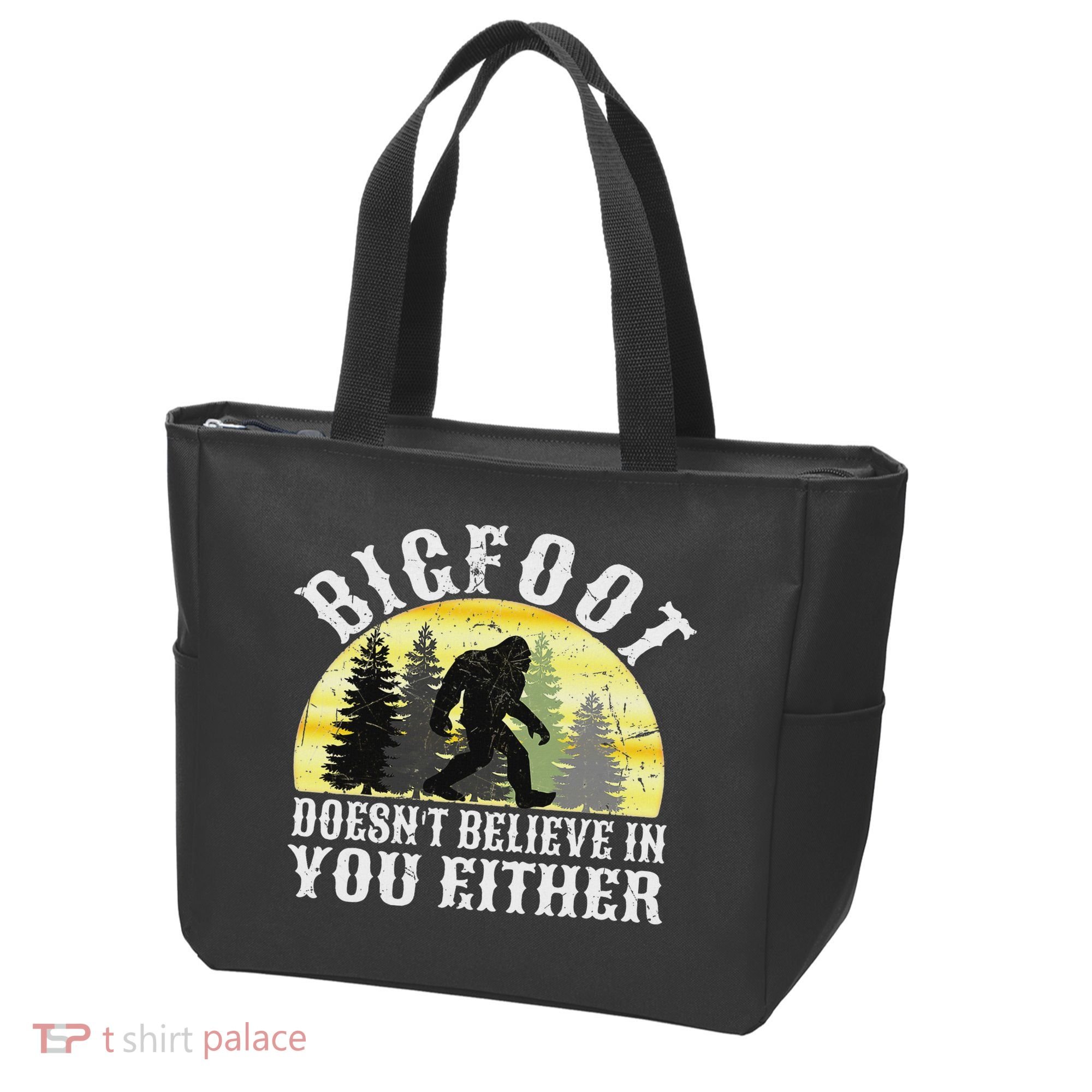 Bigfoot Doesn't Believe In You Either Distressed Tote Bag
