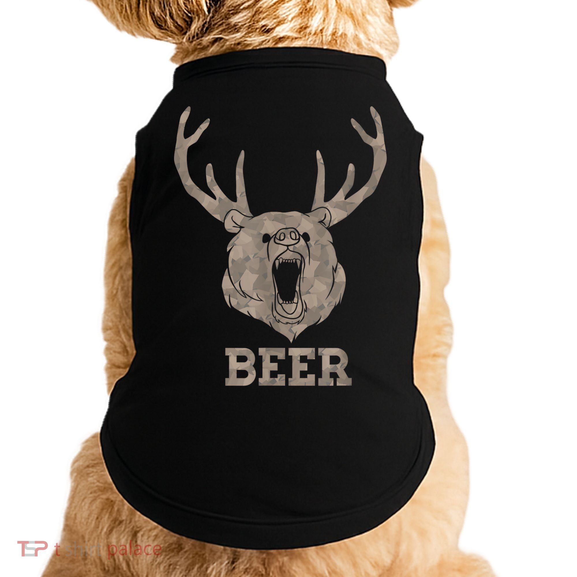Bear Deer Beer Drinking Camo Antlers Hunting Camping Doggie Tank