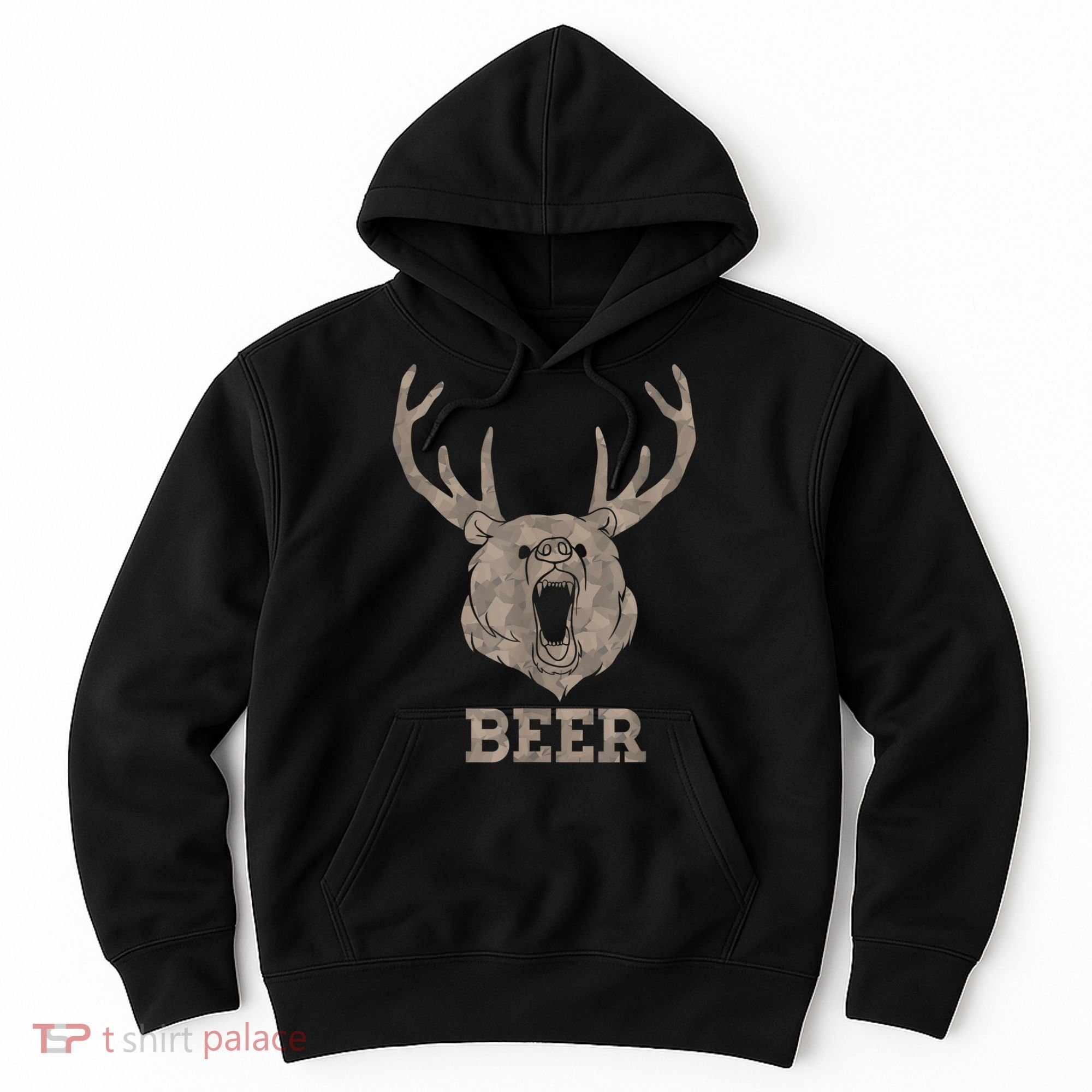 Bear Deer Beer Drinking Camo Antlers Hunting Camping Hoodie