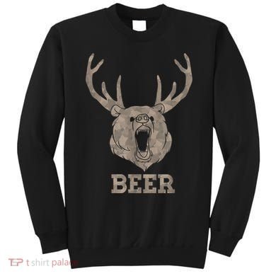 Bear Deer Beer Drinking Camo Antlers Hunting Camping Sweatshirt