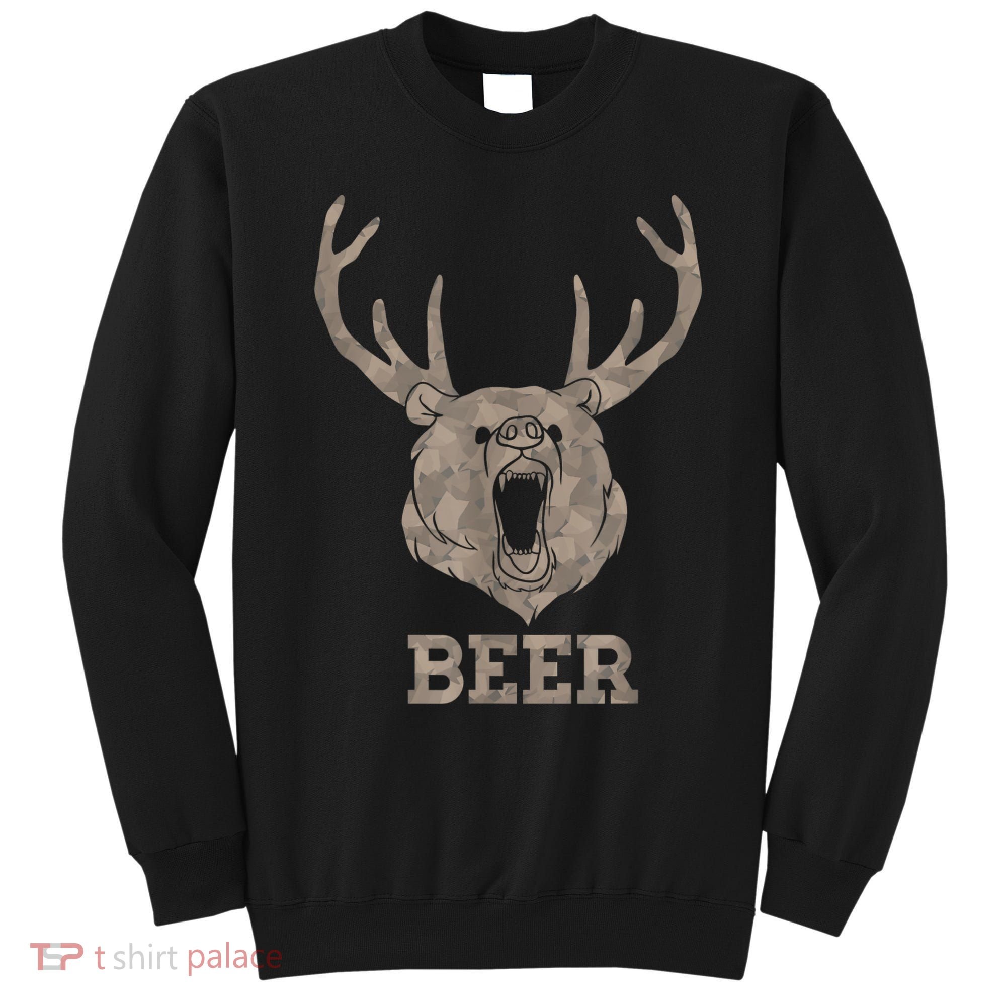 Bear Deer Beer Drinking Camo Antlers Hunting Camping Sweatshirt