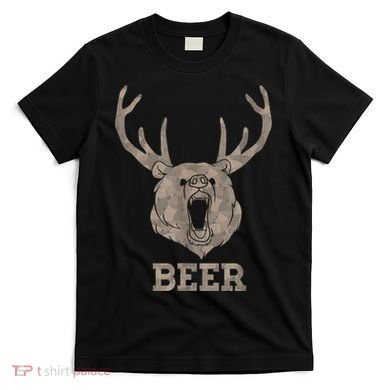 Bear Deer Beer Drinking Camo Antlers Hunting Camping T-Shirt
