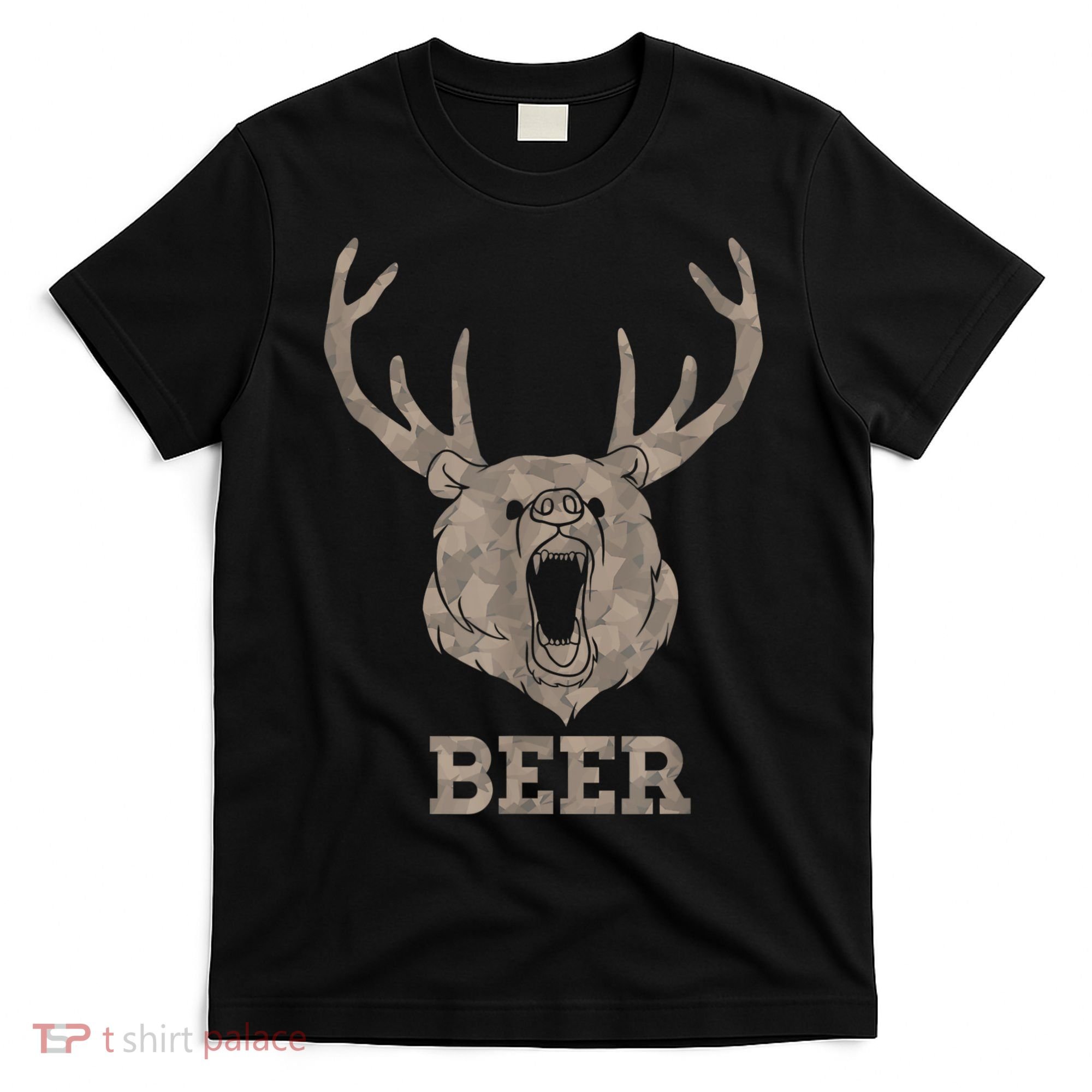 Bear Deer Beer Drinking Camo Antlers Hunting Camping T-Shirt
