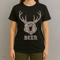Bear Deer Beer Drinking Camo Antlers Hunting Camping T-Shirt thumb 4