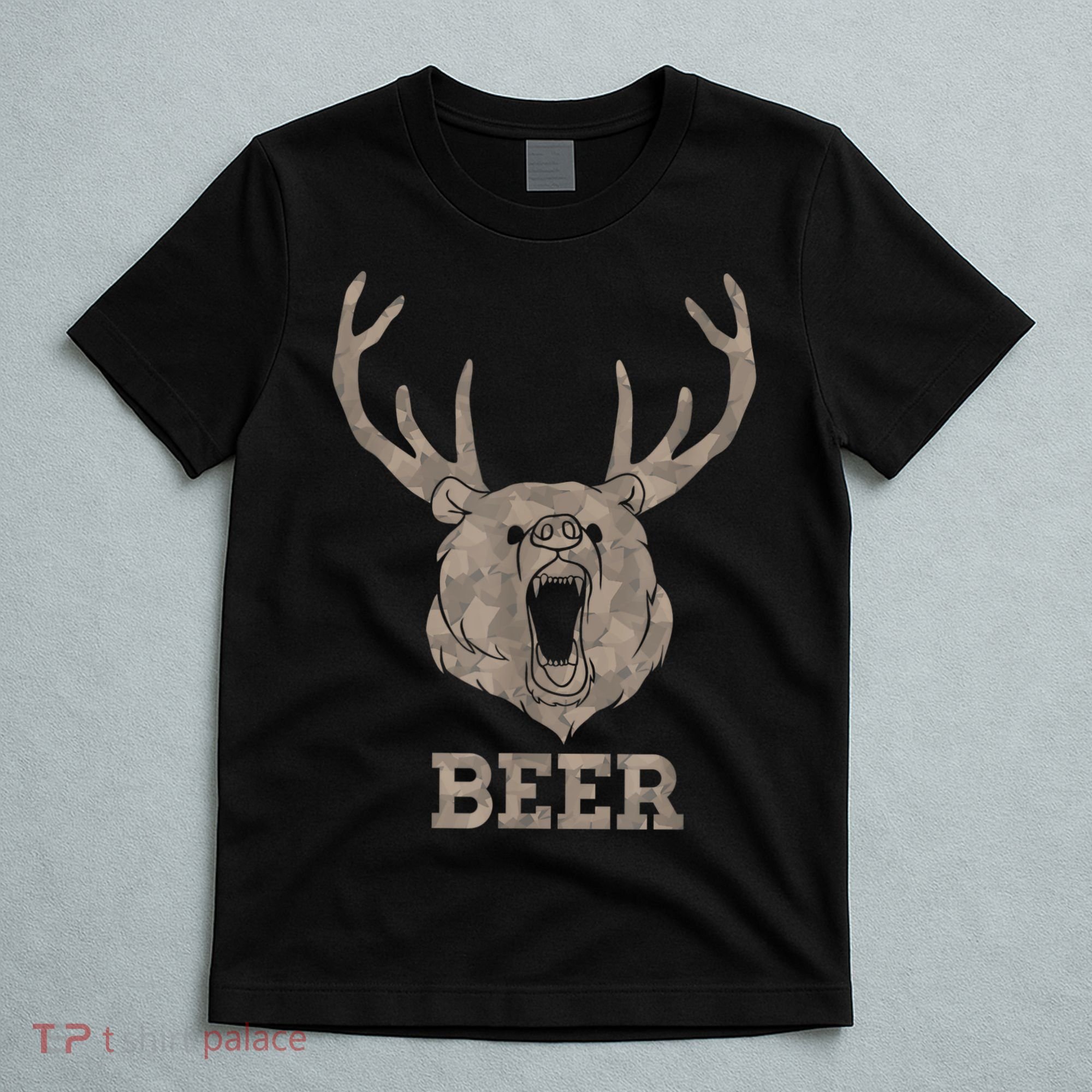 Bear Deer Beer Drinking Camo Antlers Hunting Camping T-Shirt