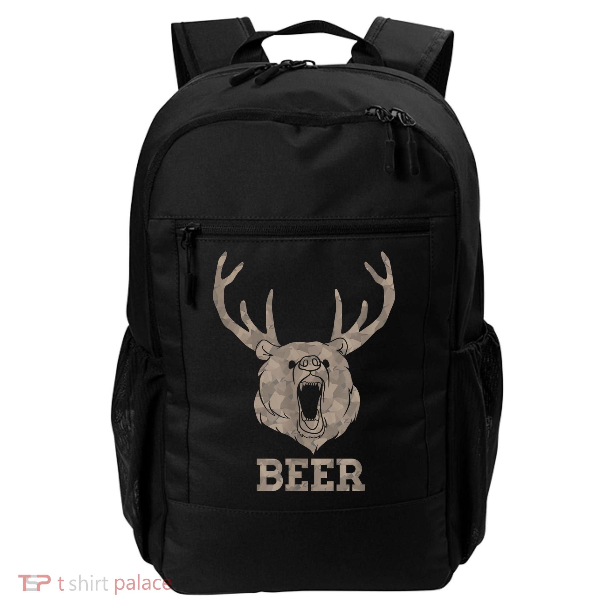 Bear Deer Beer Drinking Camo Antlers Hunting Camping Backpack