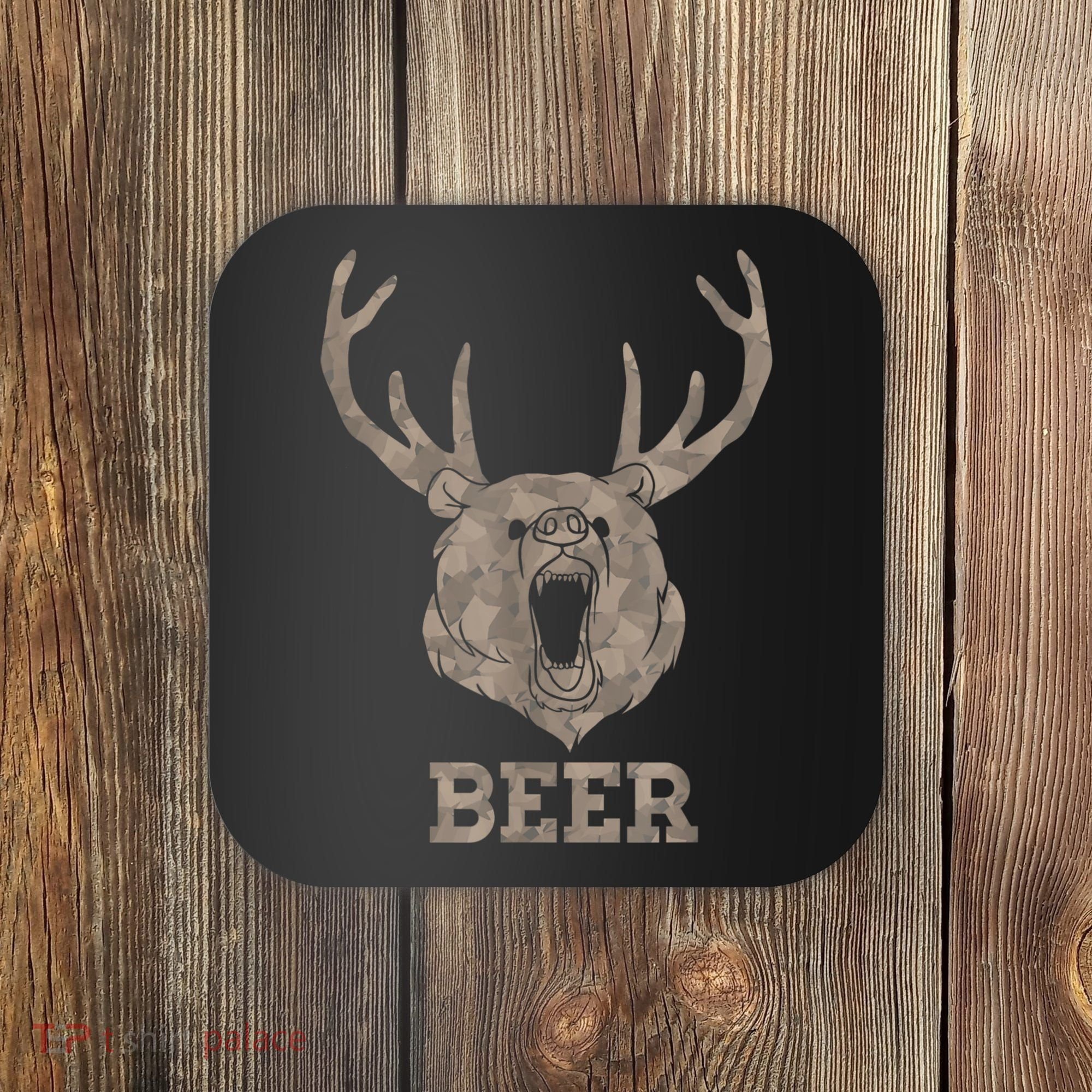 Bear Deer Beer Drinking Camo Antlers Hunting Camping Coaster