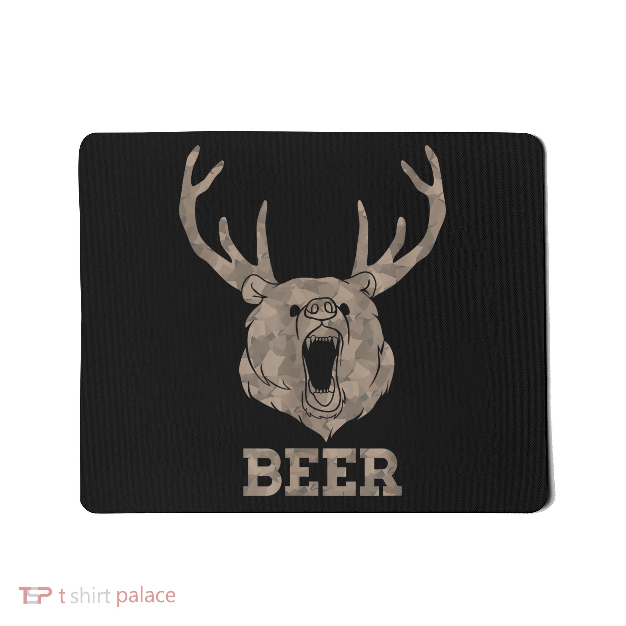 Bear Deer Beer Drinking Camo Antlers Hunting Camping Mousepad