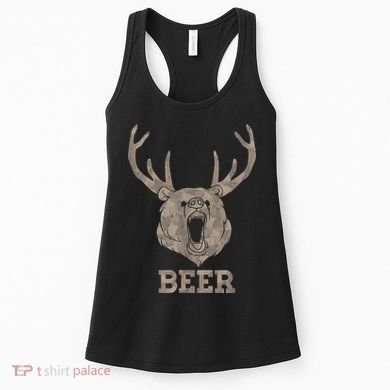 Bear Deer Beer Drinking Camo Antlers Hunting Camping Women's Tank Top