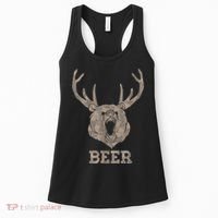 Bear Deer Beer Drinking Camo Antlers Hunting Camping Women's Tank Top thumb 0