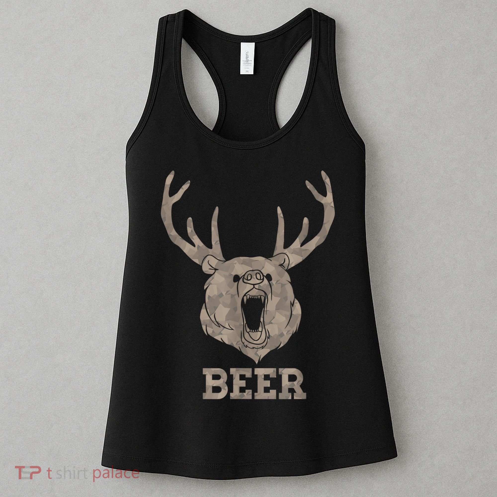 Bear Deer Beer Drinking Camo Antlers Hunting Camping Women's Tank Top