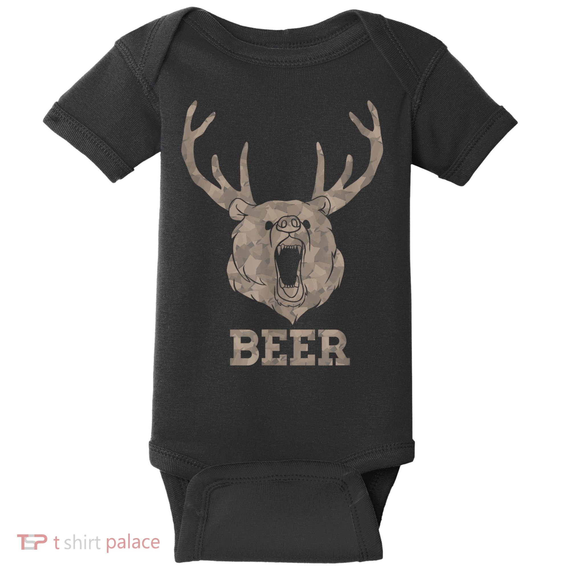 Bear Deer Beer Drinking Camo Antlers Hunting Camping Baby Bodysuit