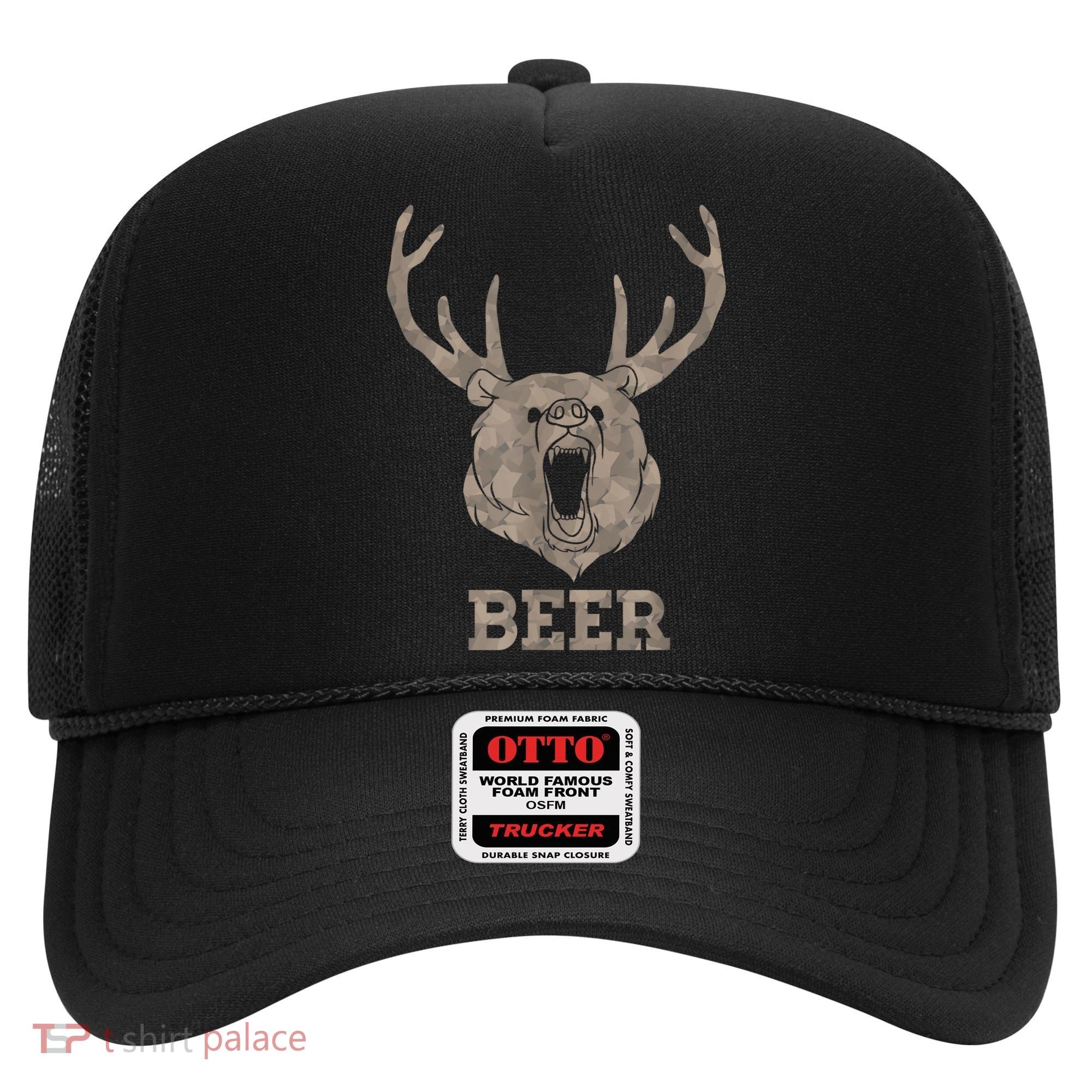 Bear Deer Beer Drinking Camo Antlers Hunting Camping Hat