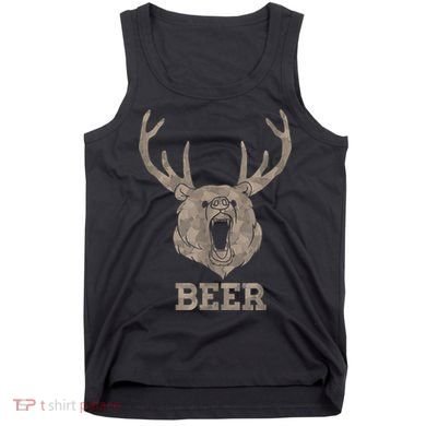 Bear Deer Beer Drinking Camo Antlers Hunting Camping Tank Top