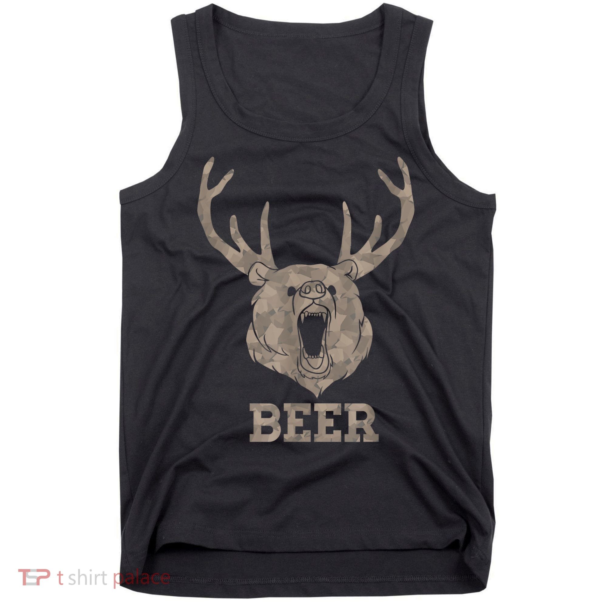 Bear Deer Beer Drinking Camo Antlers Hunting Camping Tank Top