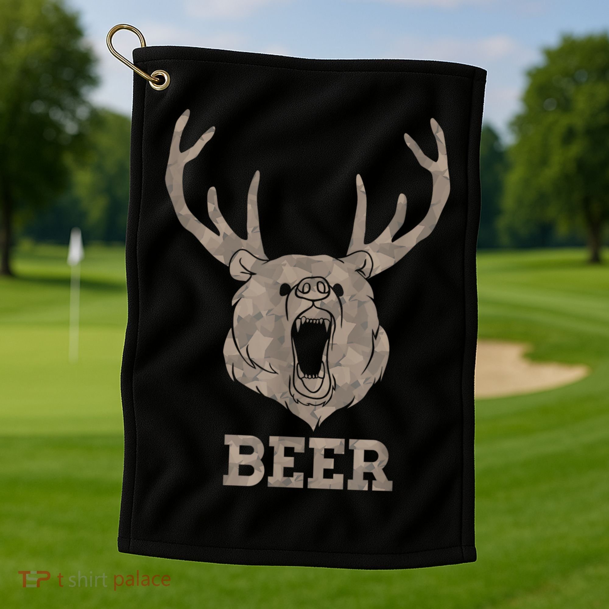 Bear Deer Beer Drinking Camo Antlers Hunting Camping Golf Towel