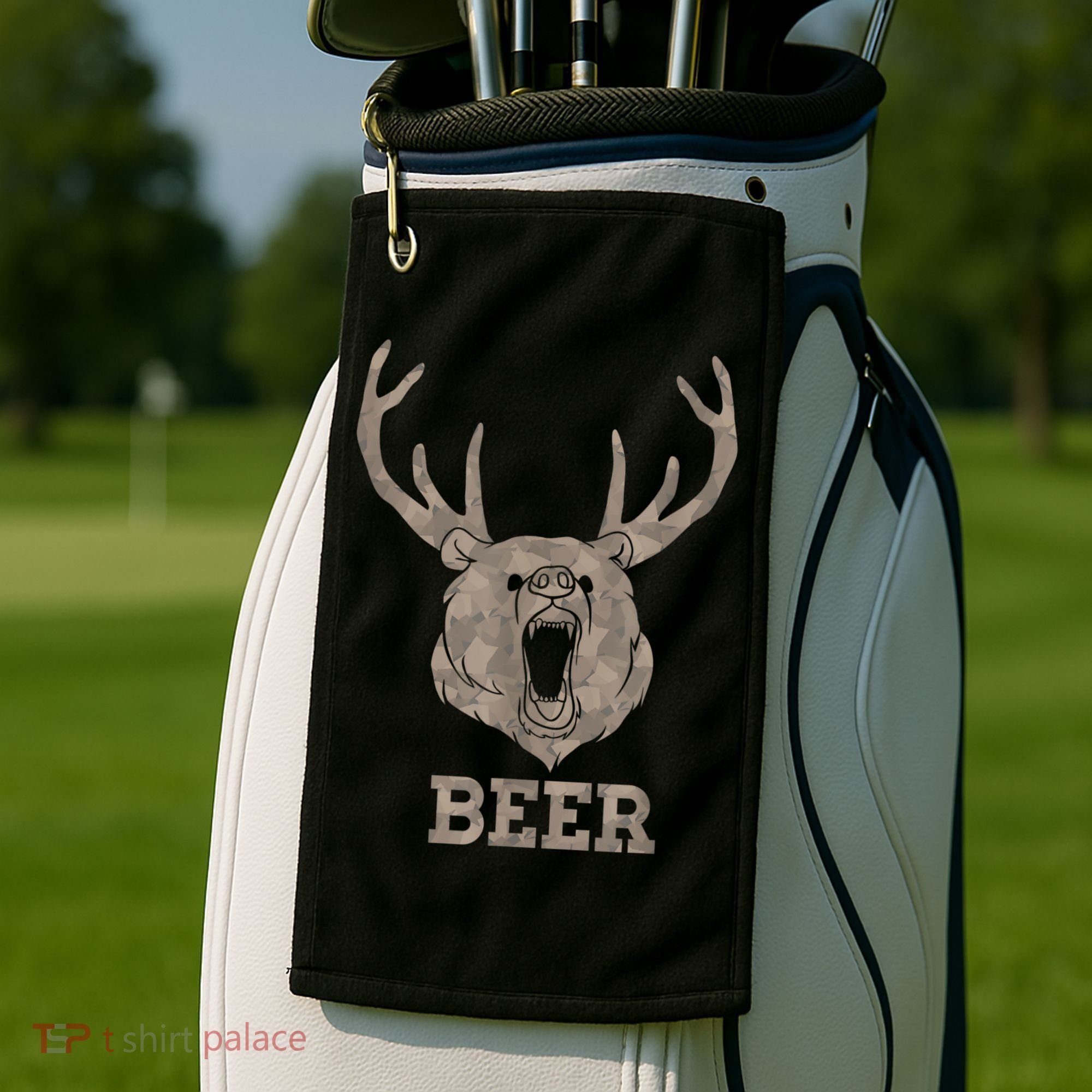Bear Deer Beer Drinking Camo Antlers Hunting Camping Golf Towel