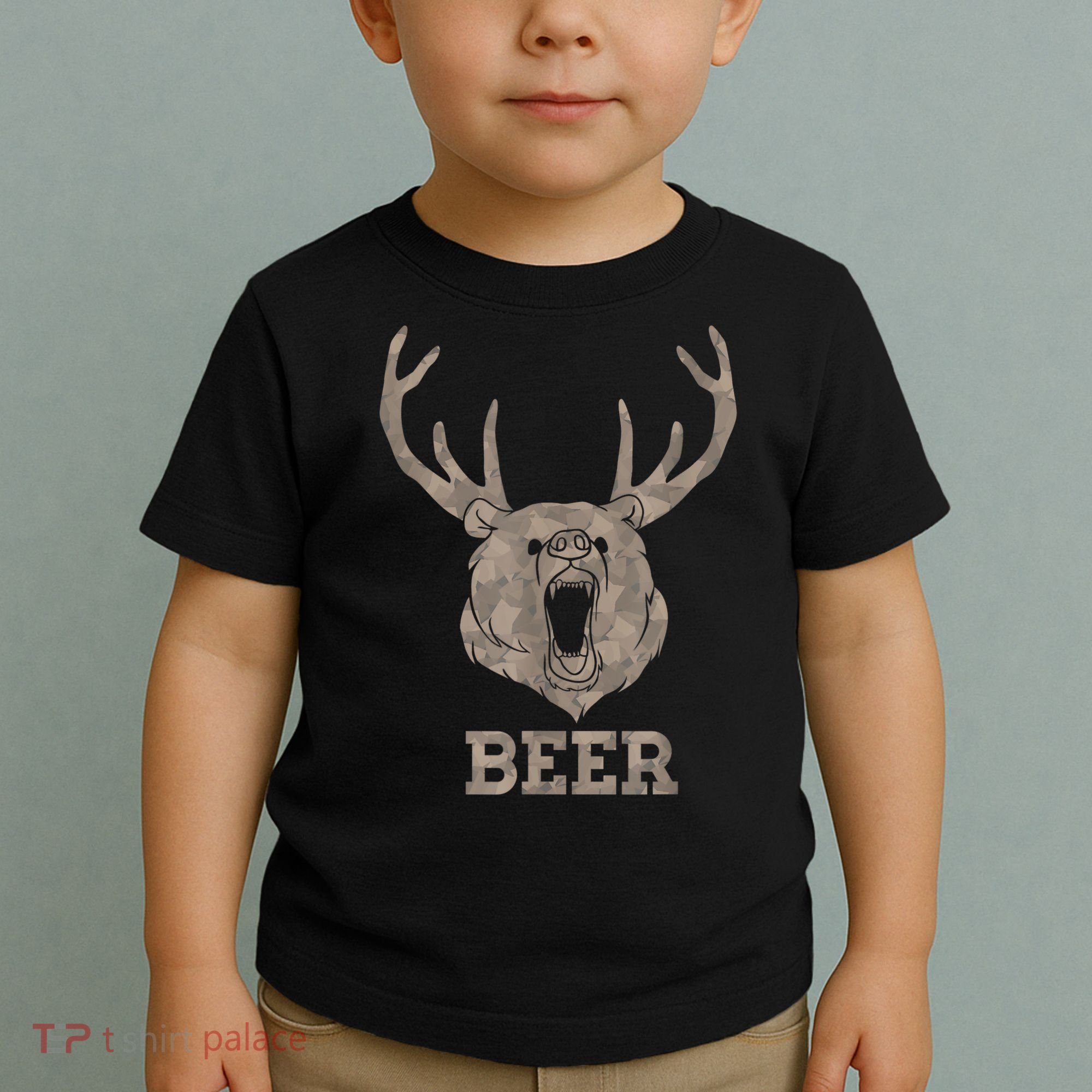 Bear Deer Beer Drinking Camo Antlers Hunting Camping Toddler T-Shirt
