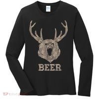 Bear Deer Beer Drinking Camo Antlers Hunting Camping Women's Long Sleeve Shirt thumb 0