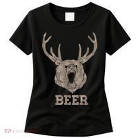 Bear Deer Beer Drinking Camo Antlers Hunting Camping Women's T-Shirt thumb 0