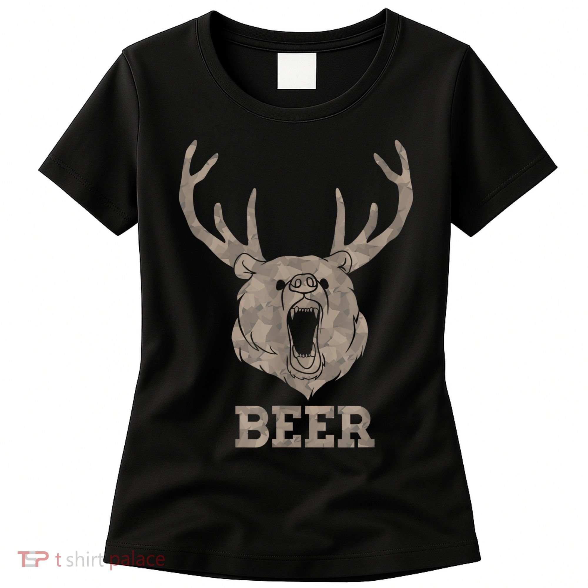 Bear Deer Beer Drinking Camo Antlers Hunting Camping Women's T-Shirt