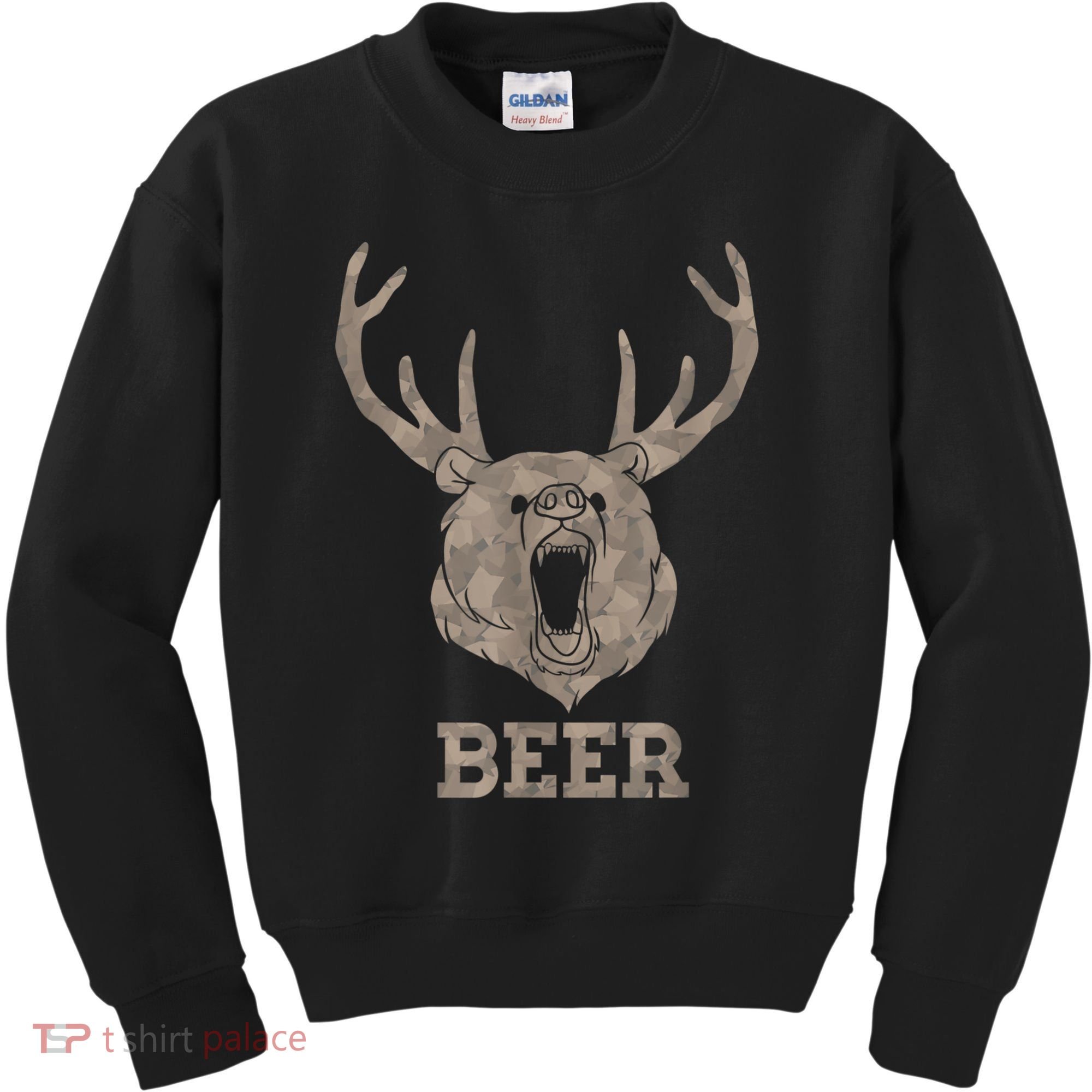 Bear Deer Beer Drinking Camo Antlers Hunting Camping Kids Sweatshirt