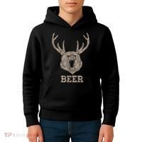 Bear Deer Beer Drinking Camo Antlers Hunting Camping Kids Hoodie thumb 4
