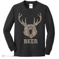 Bear Deer Beer Drinking Camo Antlers Hunting Camping Kids Long Sleeve Shirt thumb 0