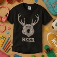 Bear Deer Beer Drinking Camo Antlers Hunting Camping Kids T-Shirt thumb 3