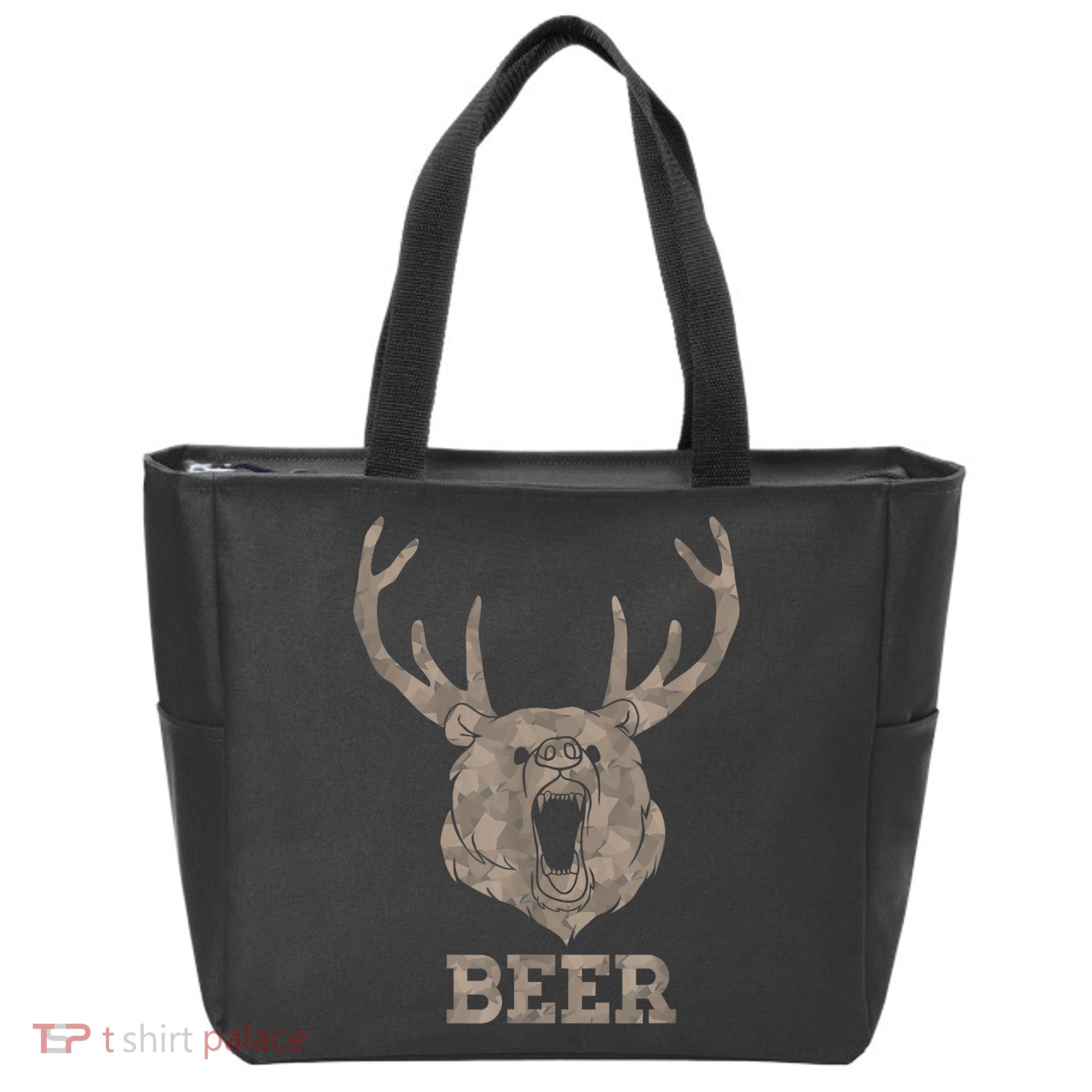 Bear Deer Beer Drinking Camo Antlers Hunting Camping Tote Bag