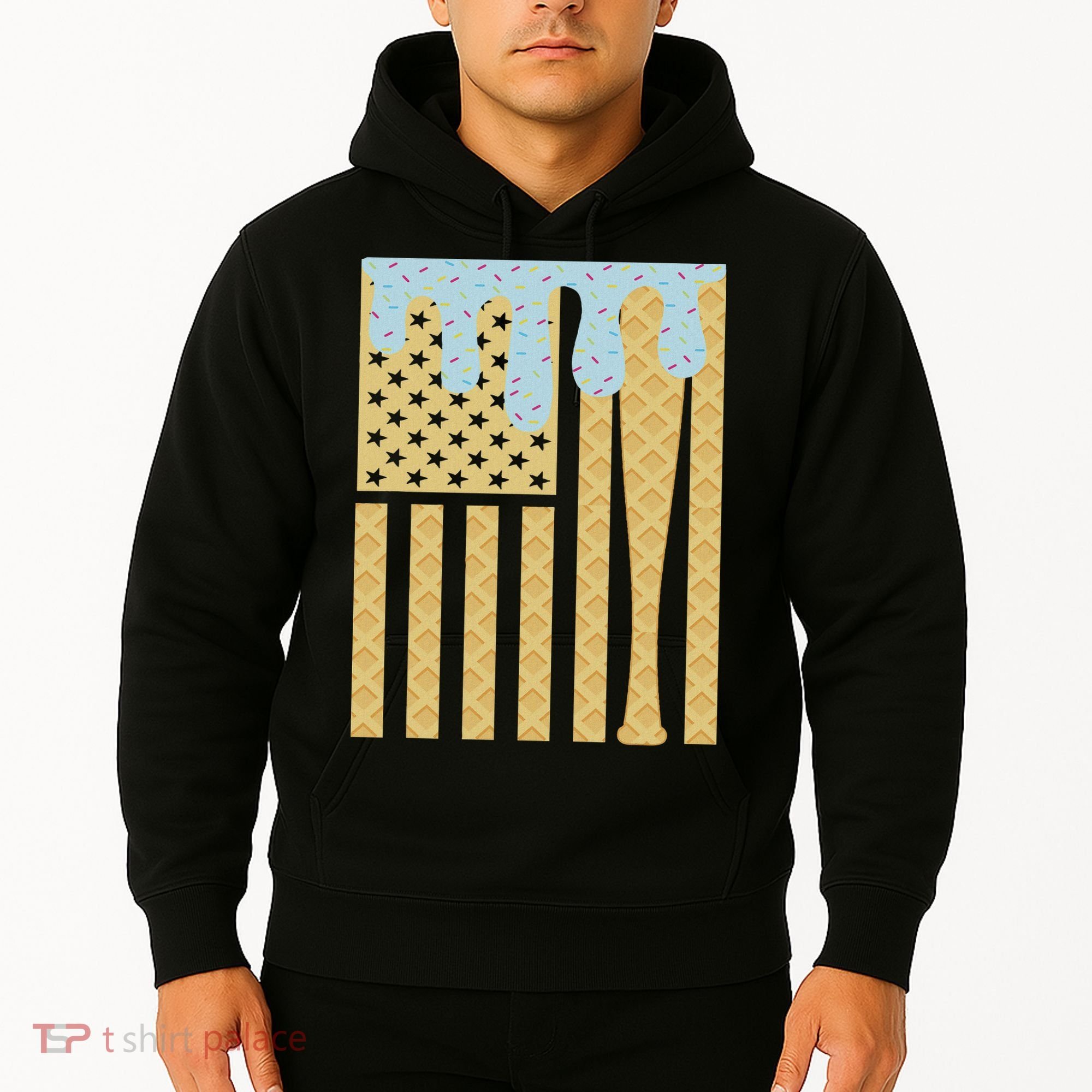Baseball Drip Bat Dripping Ice Cream American Flag Hoodie