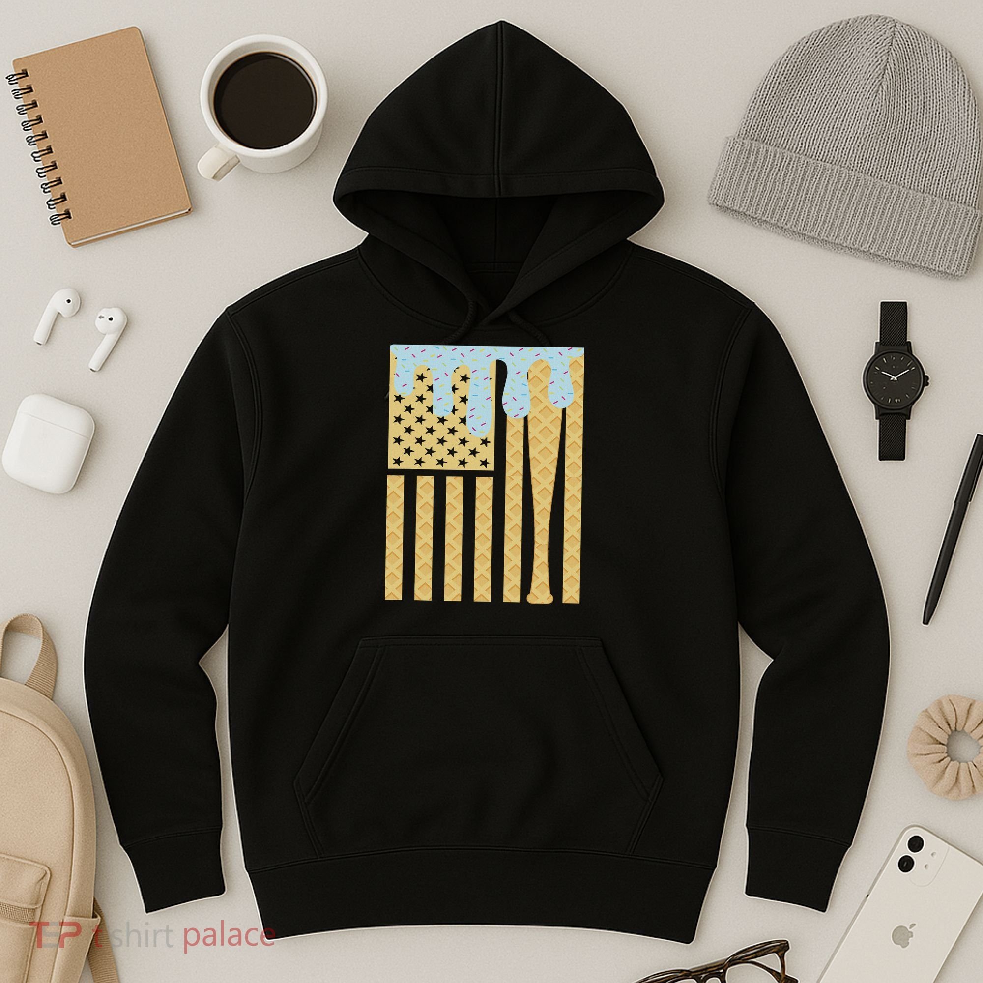 Baseball Drip Bat Dripping Ice Cream American Flag Hoodie