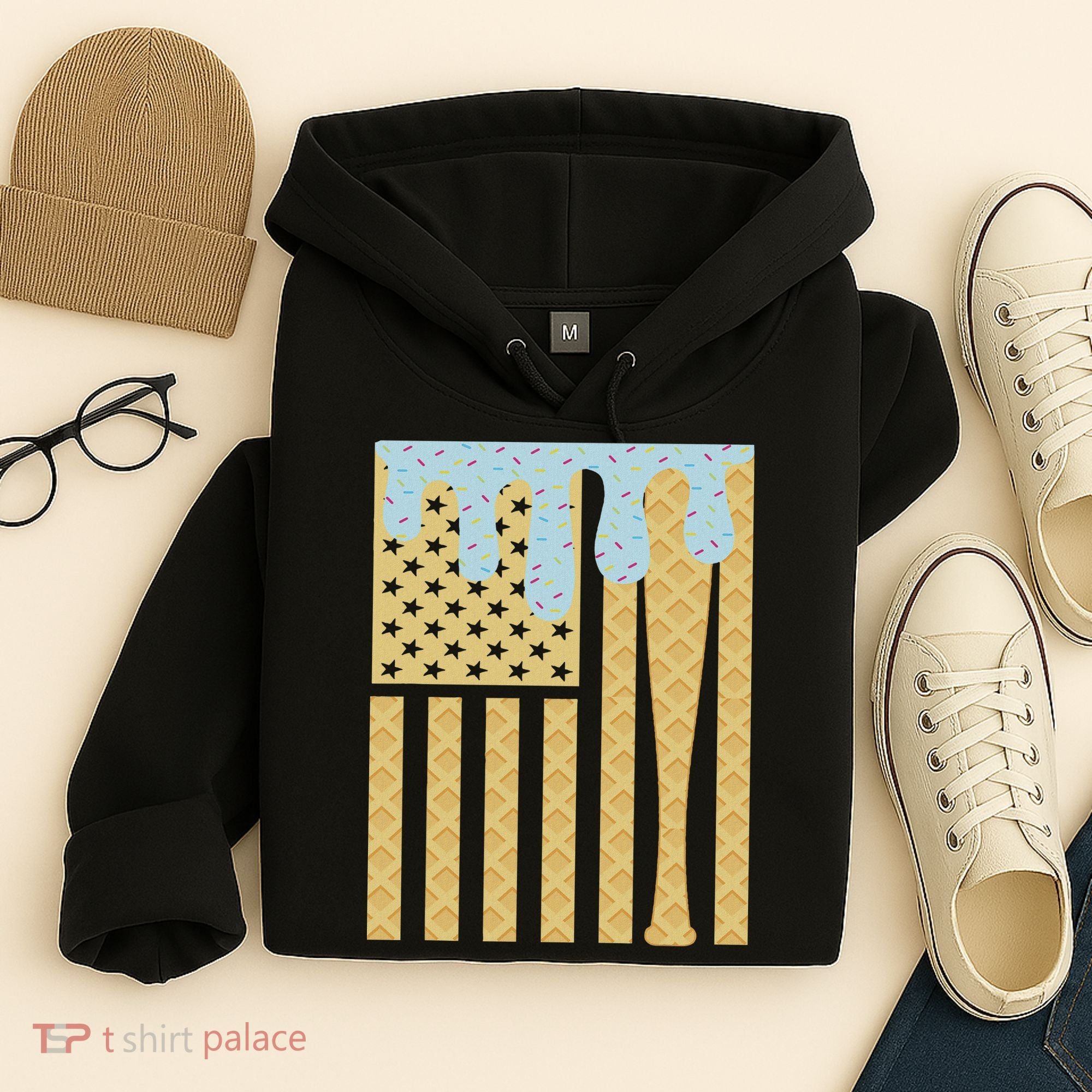 Baseball Drip Bat Dripping Ice Cream American Flag Hoodie