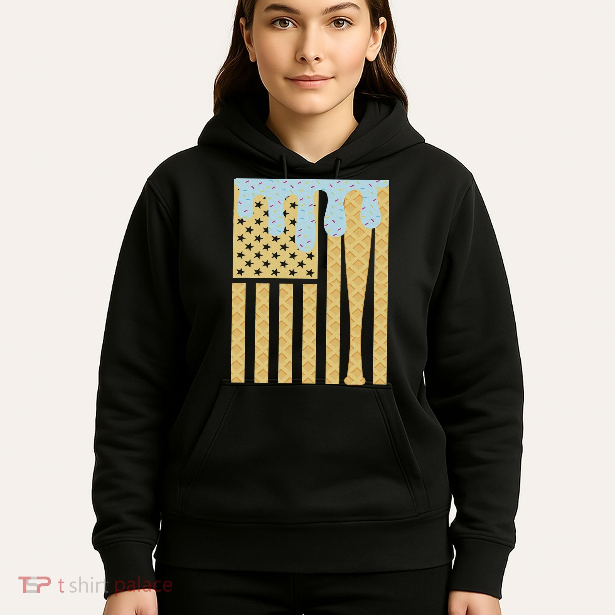 Baseball Drip Bat Dripping Ice Cream American Flag Hoodie