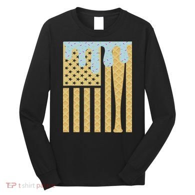 Baseball Drip Bat Dripping Ice Cream American Flag Long Sleeve Shirt