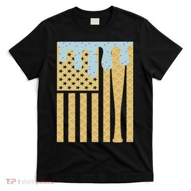 Baseball Drip Bat Dripping Ice Cream American Flag T-Shirt