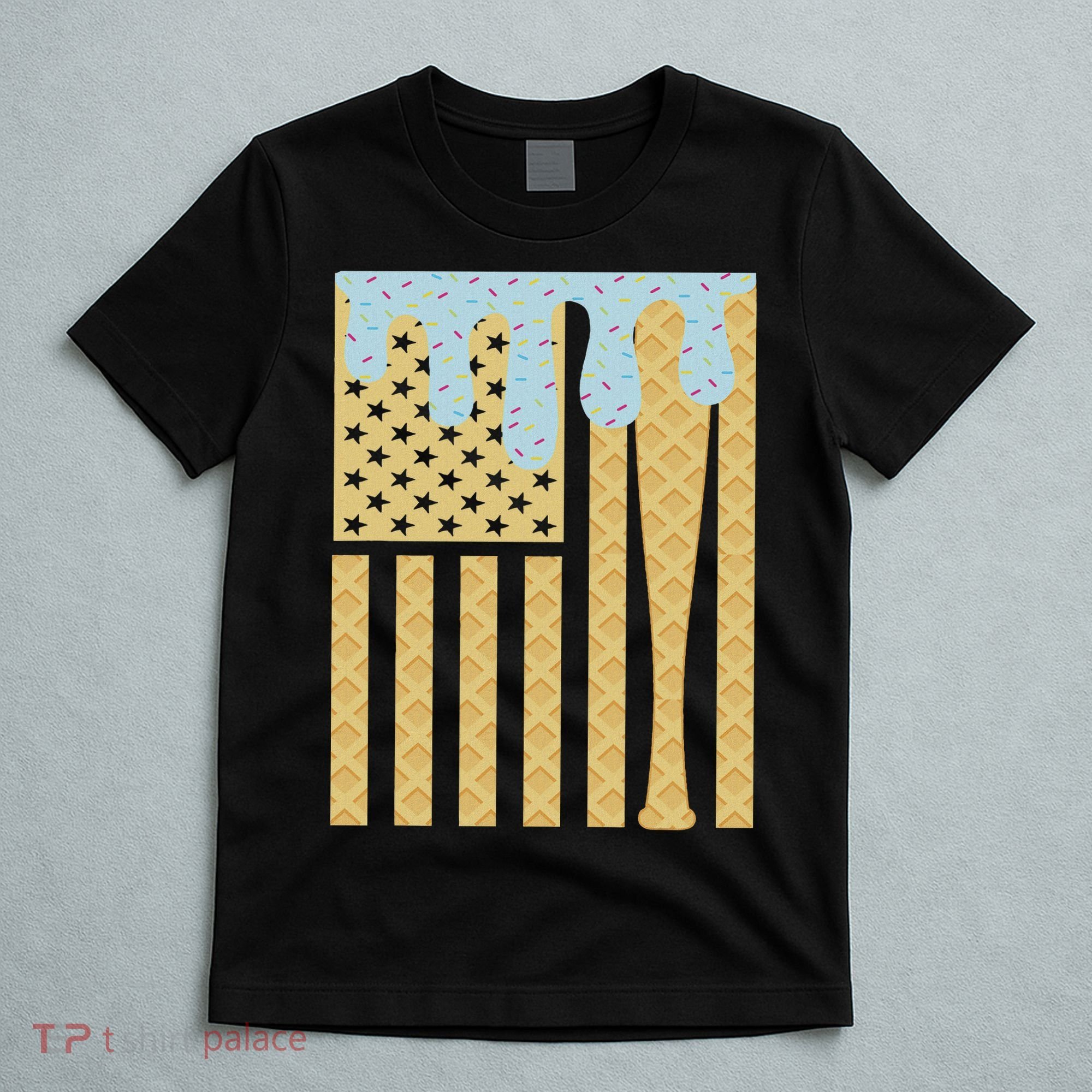 Baseball Drip Bat Dripping Ice Cream American Flag T-Shirt