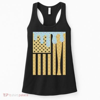 Baseball Drip Bat Dripping Ice Cream American Flag Women's Tank Top