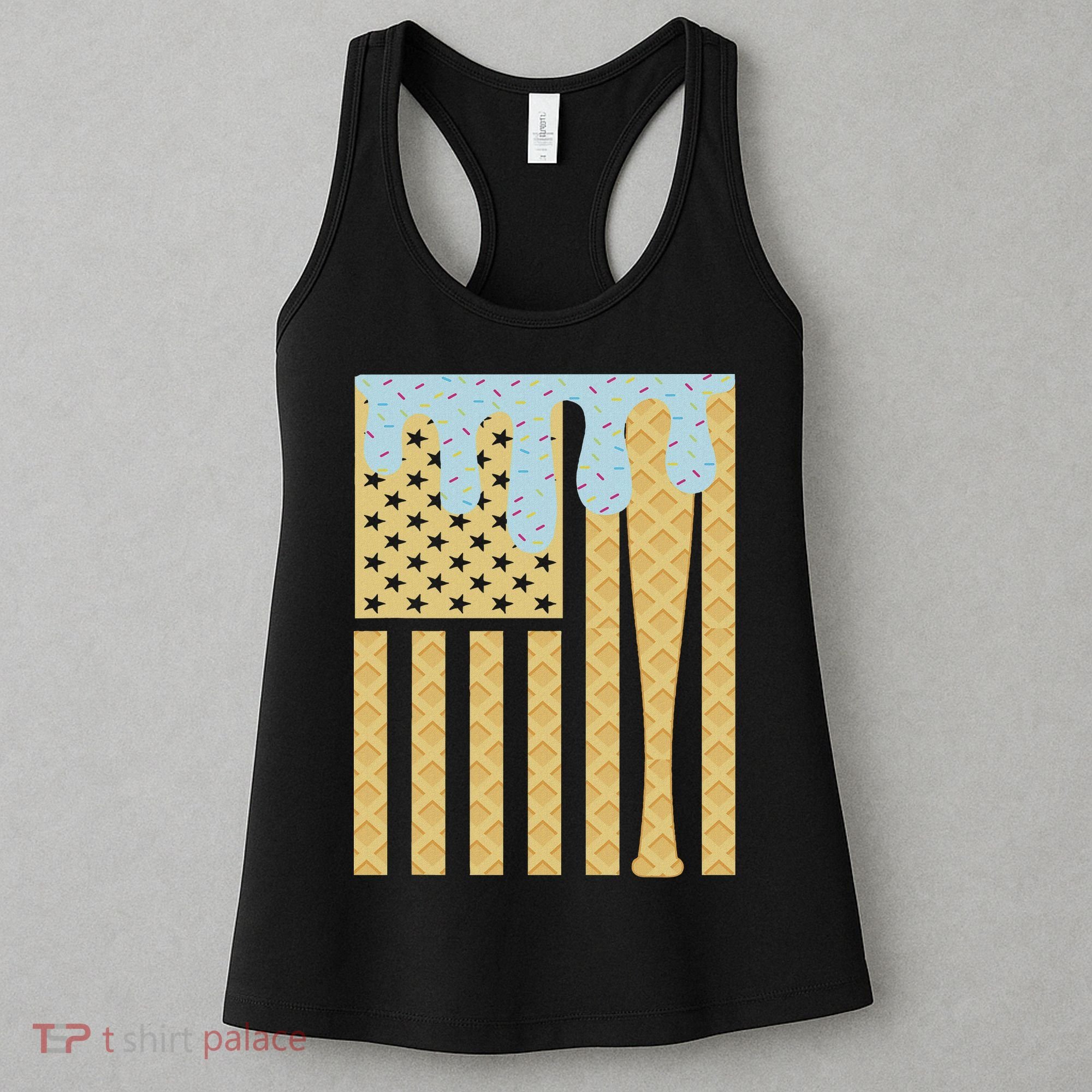 Baseball Drip Bat Dripping Ice Cream American Flag Women's Tank Top
