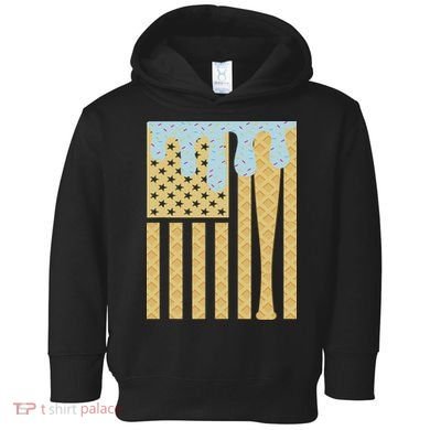 Baseball Drip Bat Dripping Ice Cream American Flag Toddler Hoodie