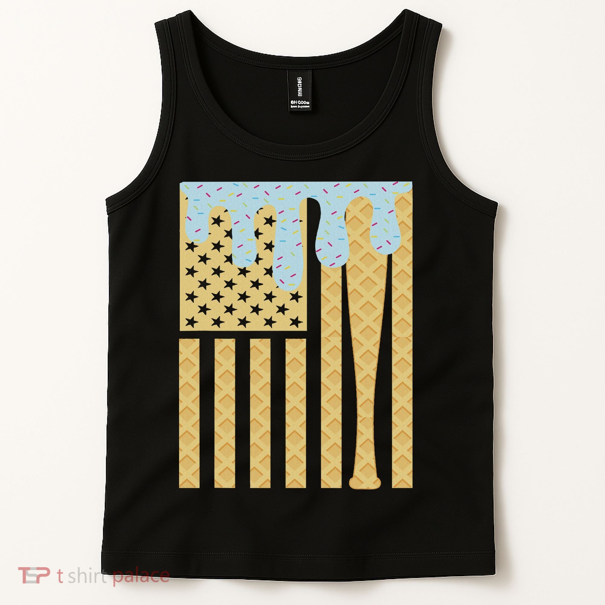 Baseball Drip Bat Dripping Ice Cream American Flag Tank Top