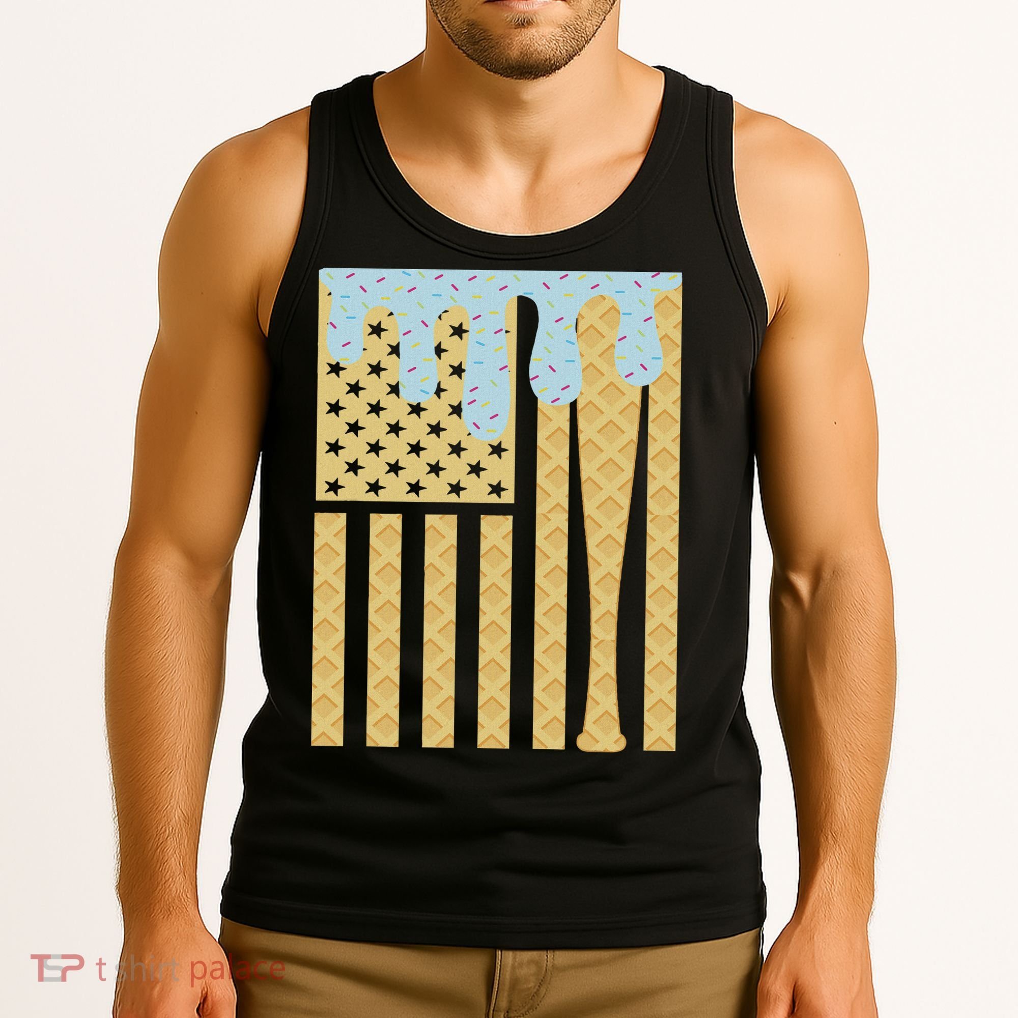 Baseball Drip Bat Dripping Ice Cream American Flag Tank Top