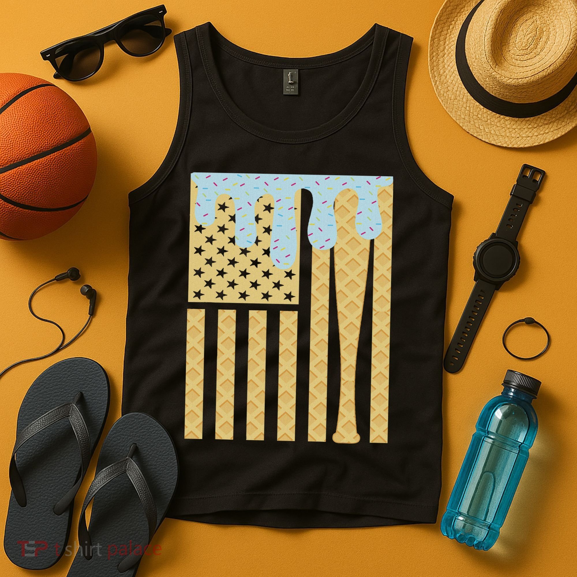 Baseball Drip Bat Dripping Ice Cream American Flag Tank Top