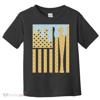 Baseball Drip Bat Dripping Ice Cream American Flag Toddler T-Shirt